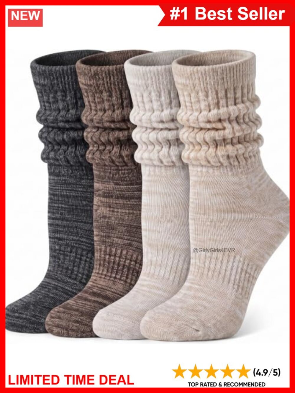 Cotton Blend Slouchy Scrunch Crew Boot Socks Moisture Wicking
